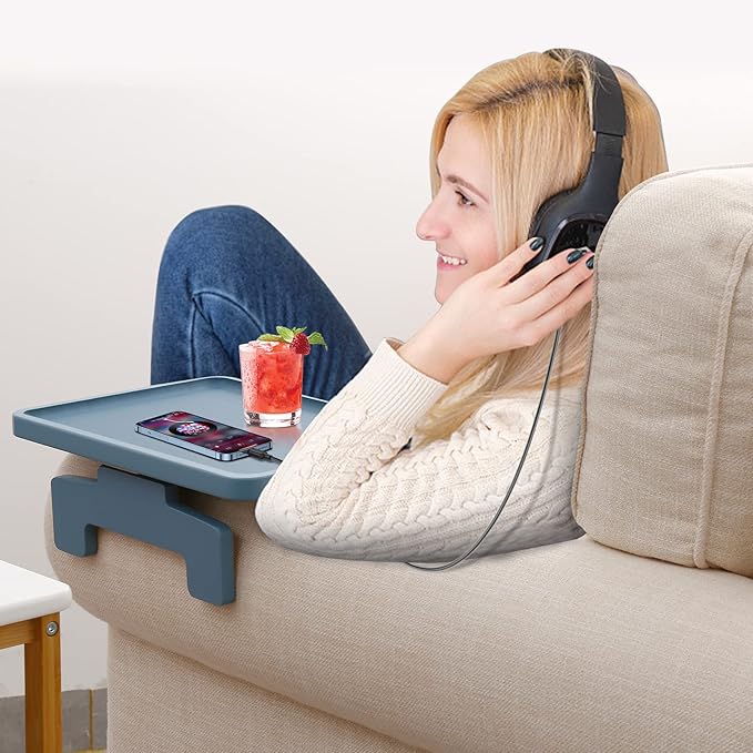 SINWANT Couch Arm Table Tray, Sofa Clip on Tray Tables,Couch Armrest Table Suitable for Home Drinks/Eating Trays for Living Room Recliner Chair on Armrest
