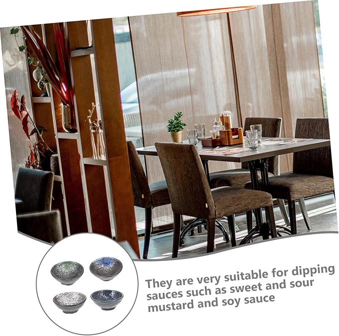 4pcs Assorted Color Ceramic Soy Sauce Dishes Seasoning Plates for Dipping Sauces Appetizers Sushi and Desserts Elegant Table Decorations for Home and Restaurants