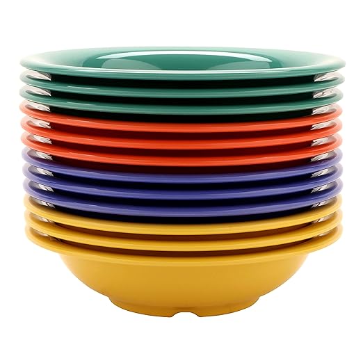 GET B-167-MIX Melamine Narrow Rim Fruit/Dessert Bowl, 16 Ounce, Assorted Colors (Set of 12)