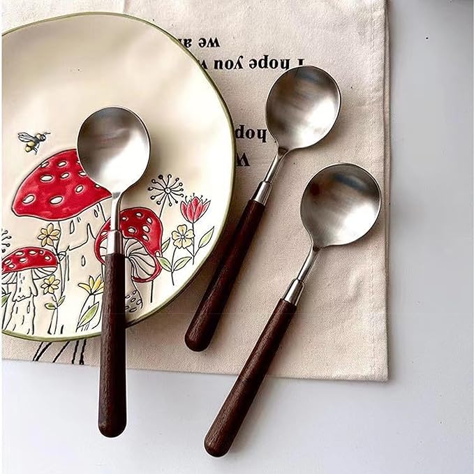 10-piece wooden handle spoons service for 10 people, flatware set, cutlery sets, utensil set,18/8 stainless steel home use hotel banquets wooden handle spoons,matte polishing