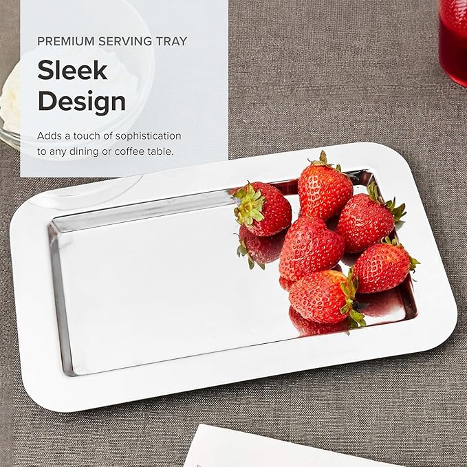 Frieling Silver Tray - 9.4 x 5.6 in Rectangular Polished Mirrored Finish - 18/10 Mirrored Stainless Steel Metal Serving Tray for Coffee, Tea & Desserts