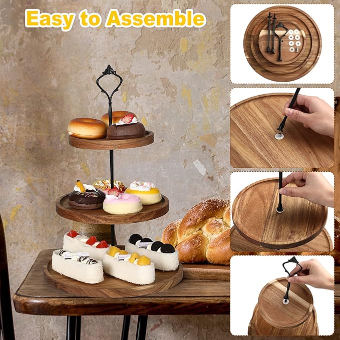 Zopeal 3 Set 3 Tier Wood Cupcake Stand,Rustic Wooden Serving Tray Farmhouse Dessert Display Tiered Cake Tower Holder for Kitchen Wedding Birthday Tea Party Decorations(Medium(5.9''7.8''9.8''))