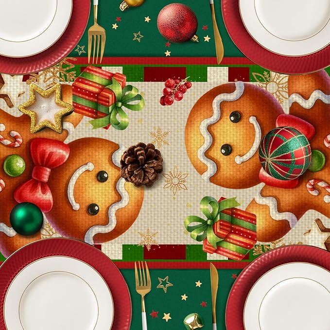 Christmas Gingerbread Table Runner Seasonal Winter Kitchen Dining Linen Table Decoration for Indoor Outdoor Home Party Decor 13 x 72 Inch