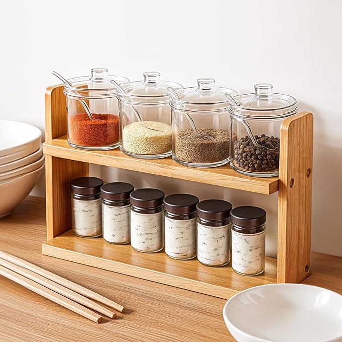 8 Pieces Clear Acrylic Sugar Bowl, 7.1 oz Seasoning Box, Condiment Pots with Spoon and Lid, Sugar Spice Salt Canister for Home Kitchen, Coffee Bar, Restaurant
