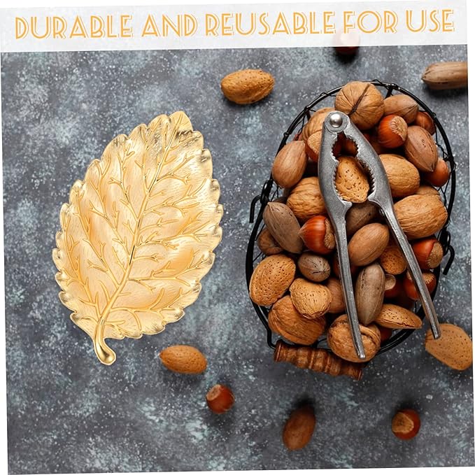 LIFKOME Leaf Shape Serving Tray for Snacks Fruits and Desserts Nordic Style Decorative Dish for Home Kitchen Bar and Party Use Medium Alloy Snack Plate Elegant Gold Finish