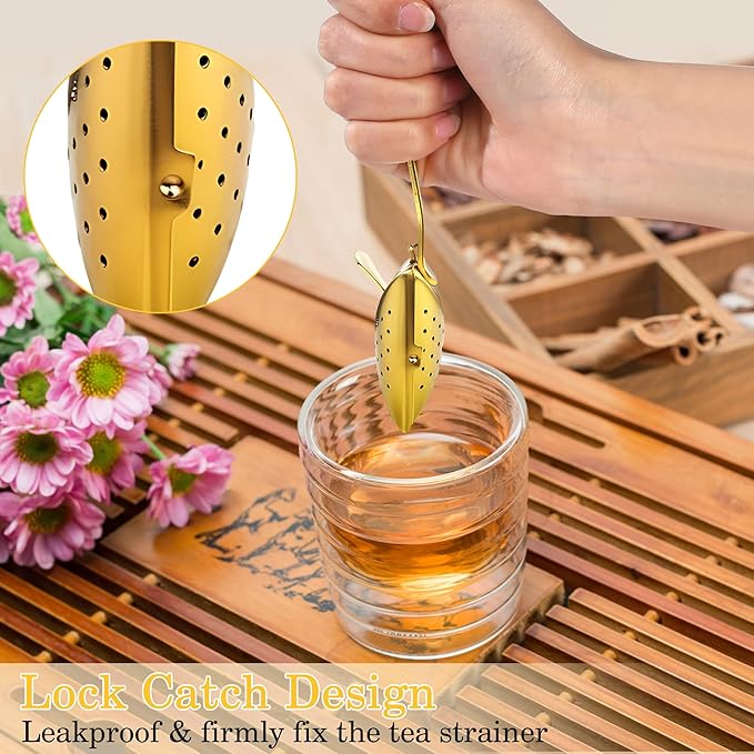 2PCS Stainless Steel Tea Infuser,Creative Square Tea Diffuser with Fine Holes Tea Strainer Steeper for Loose Leaf Tea Spices Seasonings Teawear Accessories Father's Day Gift, Gold+Silver