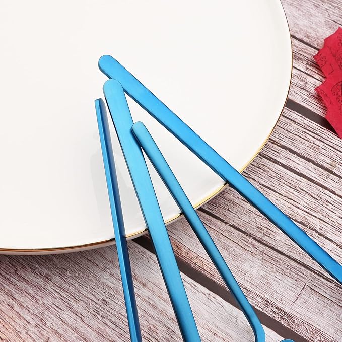 JASHII Hanging Cup Silverware Set, Satin Finish 28-Piece 304 Stainless Steel Flatware set, Tableware Cutlery Set Service for 4, Utensils for Kitchens, Dishwasher Safe - Matte Blue