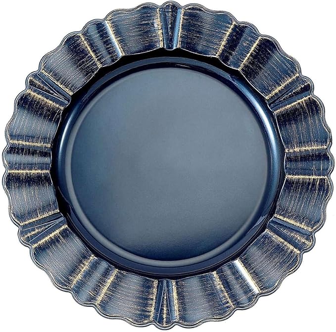 Efavormart Set of 6-13" Round - Navy Blue Plastic Charger Plates With Waved Scalloped Rim for Wedding, Outdoor Receptions, Banquets, Holiday Dinner plates Chargers
