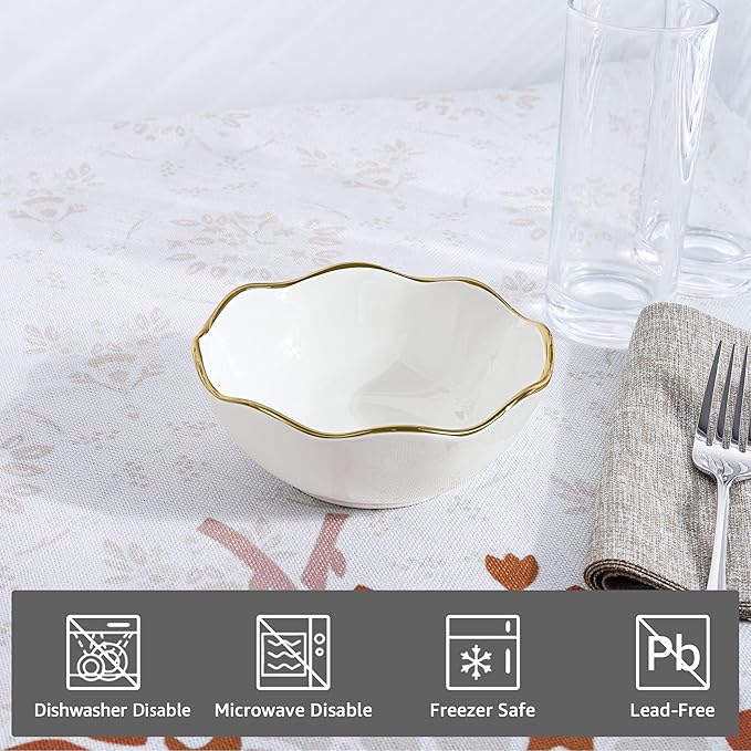 fanquare 10oz White Soup Bowls Set of 4, Porcelain Cereal Bowl, Small Kitchen Serving Bowls for Dipping, 5.5" Ramen bowl