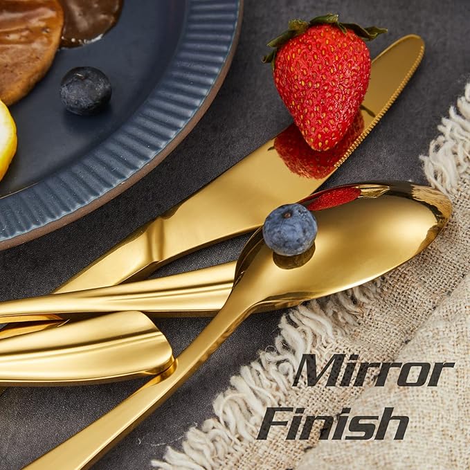 Locci 20 Pieces Gold Silverware Set,18/10 Stainless Steel Flatware Set,Cutlery Set for 4,Dishwasher Safe (Gold)