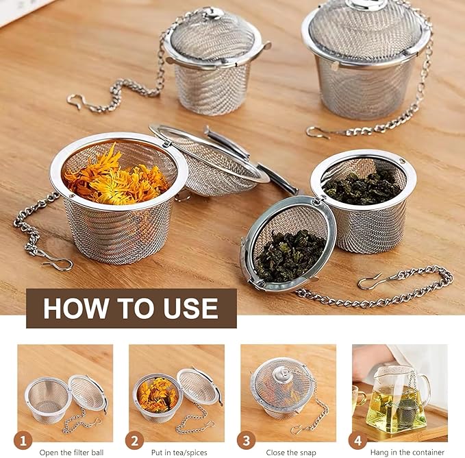 Tea Strainers with Lid, Stainless Steel Fine Mesh Loose Leaf Tea Steeper Infuser (2, L)