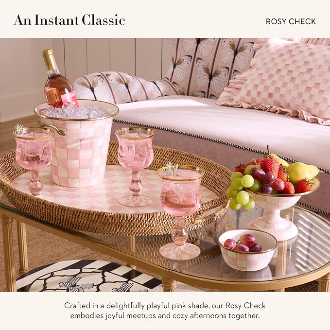 MACKENZIE-CHILDS Wine Cooler, Champagne and Wine Bucket, Ice Bucket, Pink-and-White Rosy Check