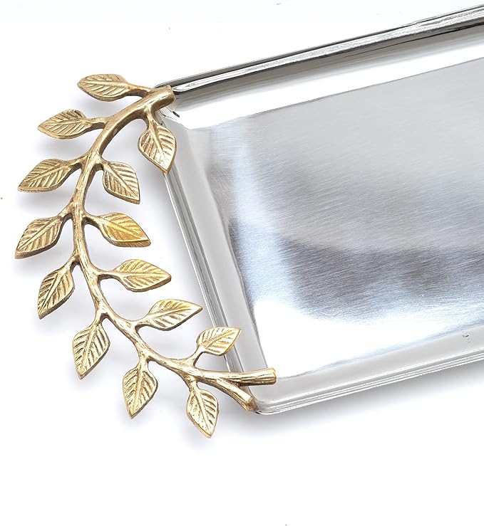 Large Decorative Black & Gold Ginkgo Leaf Tray for Serving Fruits, Appetizers - 2 Tier Centerpiece Home Decor Elegant Serveware Charchuterie Catch All Perfect for Entertaining, Wedding Gifts 11.5x13