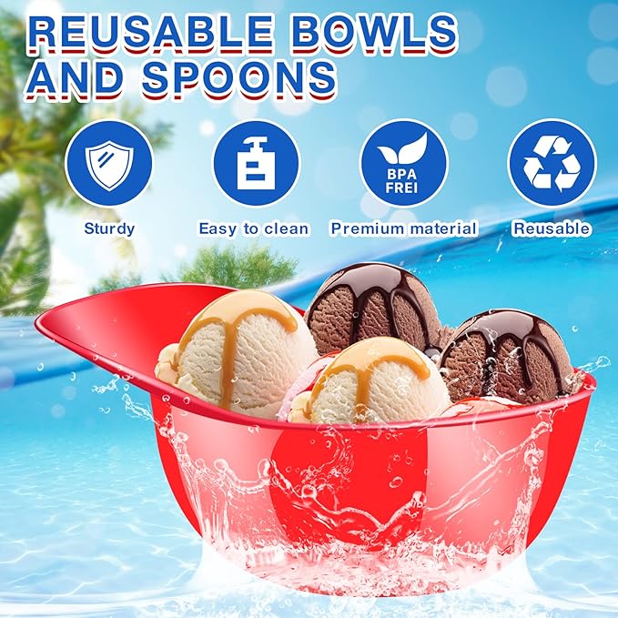 24 Pack Baseball Helmet Ice Cream Bowls with Spoons,8 oz Plastic Baseball Helmet Snack Dessert Bowl,Mini Baseball Cap Bowls for Ice Cream Party Supplies Birthday (Red,Bule)