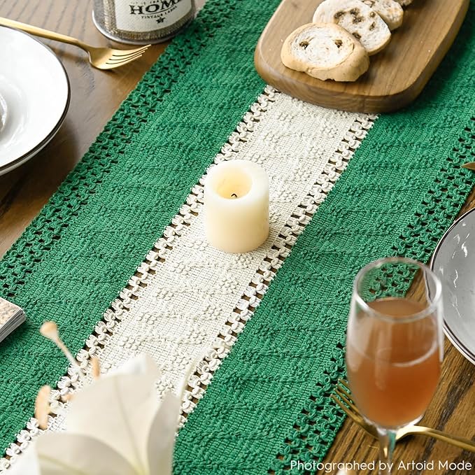 Artoid Mode Dark Green Farmhouse Rustic Table Runner, Seasonal Christmas Hollow Kitchen Dining Table Decoration for Home Party Decor 12x72 Inch