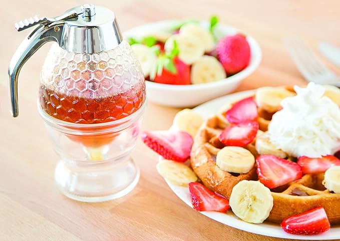 Fox Run Glass Honey and Syrup Dispenser With Warming Base, Clear, 3.25 x 4 x 6 inches