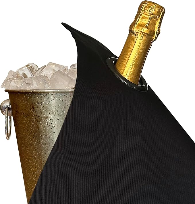 Classic Collection, Bottle Cloth with Metal Ring for Ice Buckets, Cotton, 42 cm, Corner Hole (Black with Charcoal Metal Ring, Pack of 1)