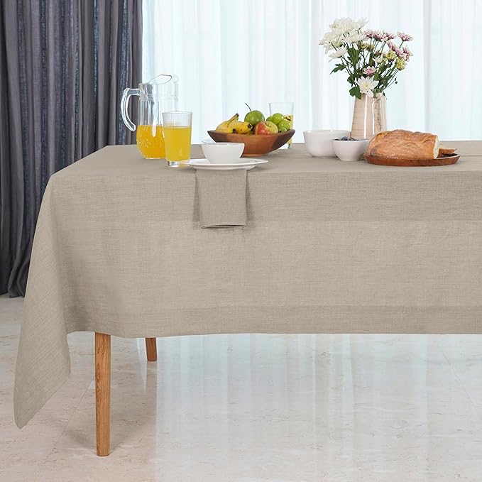 D'Moksha Homes Natural Linen Tablecloth 54 x 72 Inch - 100% Pure Linen Tablecloth for Rectangle Tables - Machine Washable Table Cloth for Winter, Christmas, Holiday, New Year