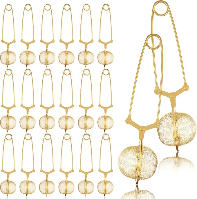 20 Pcs Snap Ball Tea Strainer, Stainless Steel Fine Mesh Tea Strainers Infuser Filter with Handle for Loose Leaf Tea (Gold)