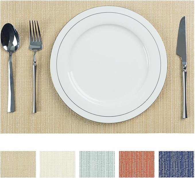 AHHFSMEI Placemats for Dining Table Set of 8 Woven Vinyl Plastic Place Mats Non-Slip Heat Insulation Stain Resistant Table Mats Washable Easy Clean Placemats (Multi Brown,8)