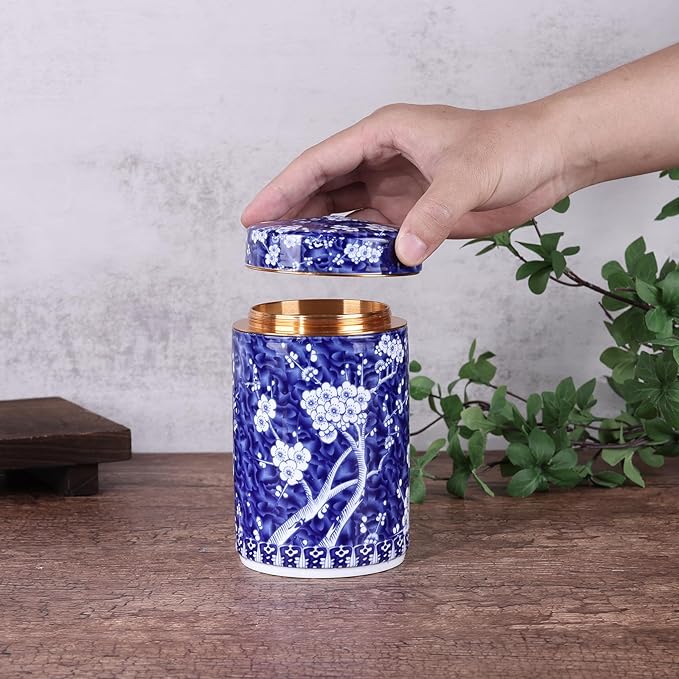 Chinoiserie Enamel Ginger Jar with Twist Lid - Traditional Chinese Blue and White Porcelain Style-Cylinder Design (Bloom Cylinder)