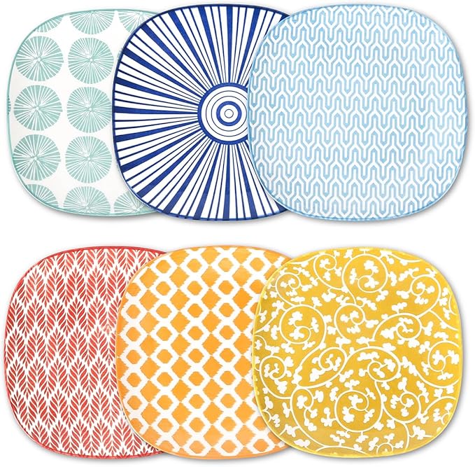 Selamica Porcelain Small Plates - 6 Inch Dessert, Appetizer & Salad Plates - Microwave & Dishwasher Safe - Set of 6 - Assorted Color