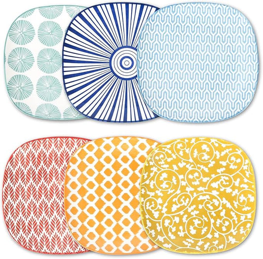 Selamica Porcelain Small Plates - 6 Inch Dessert, Appetizer & Salad Plates - Microwave & Dishwasher Safe - Set of 6 - Assorted Color