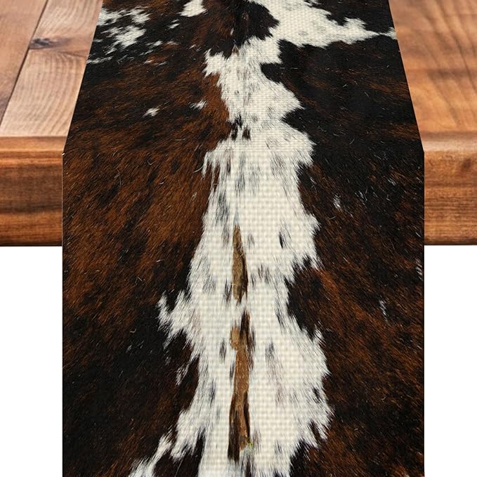 Cow Print Western Table Runner Farmhouse Fall Kitchen Dining Linen Table Decoration for Indoor Outdoor Home Party Decor 13 x 72 Inch