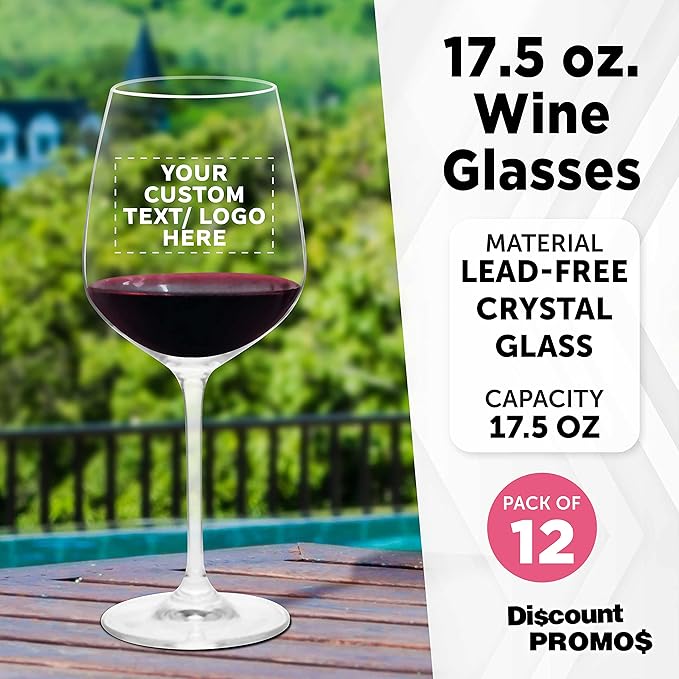 Custom Crystal Wine Glasses 17.5 oz Set of 12, Personalized Bulk Pack - Restaurant Glassware, Perfect for Red Wine or White Wine - Clear