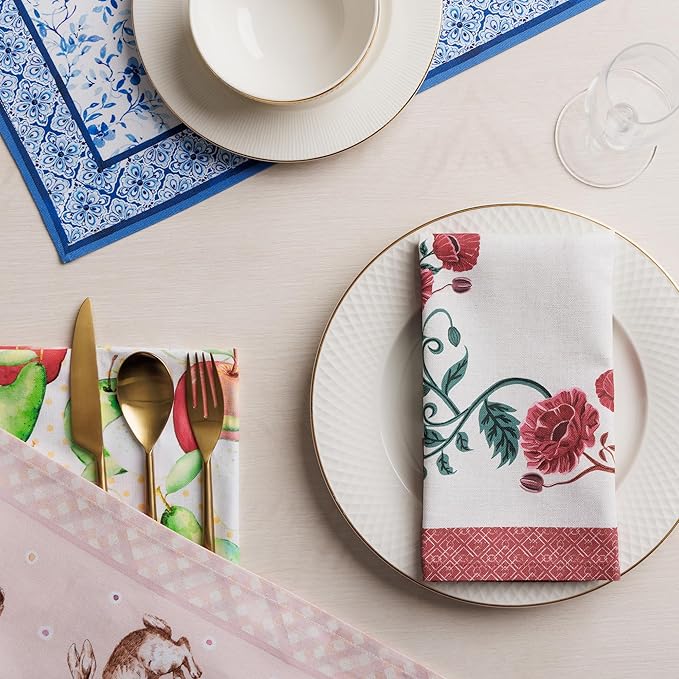 Maison d' Hermine Cloth Napkins Set of 4 100% Cotton Soft & Durable Everyday Reusable Square Napkins Cloth Washable, Dinner, Cocktail Party, Wedding, Restaurant (Poppy, 18" x 18")