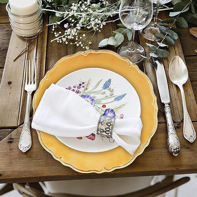 12 PCS Bulk Gold Charger Plates 13 Inch, Round Plastic Event Chargers for Dinner Plates, Elegant Table Decor for Wedding Reception, Birthday, Anniversary Celebrations