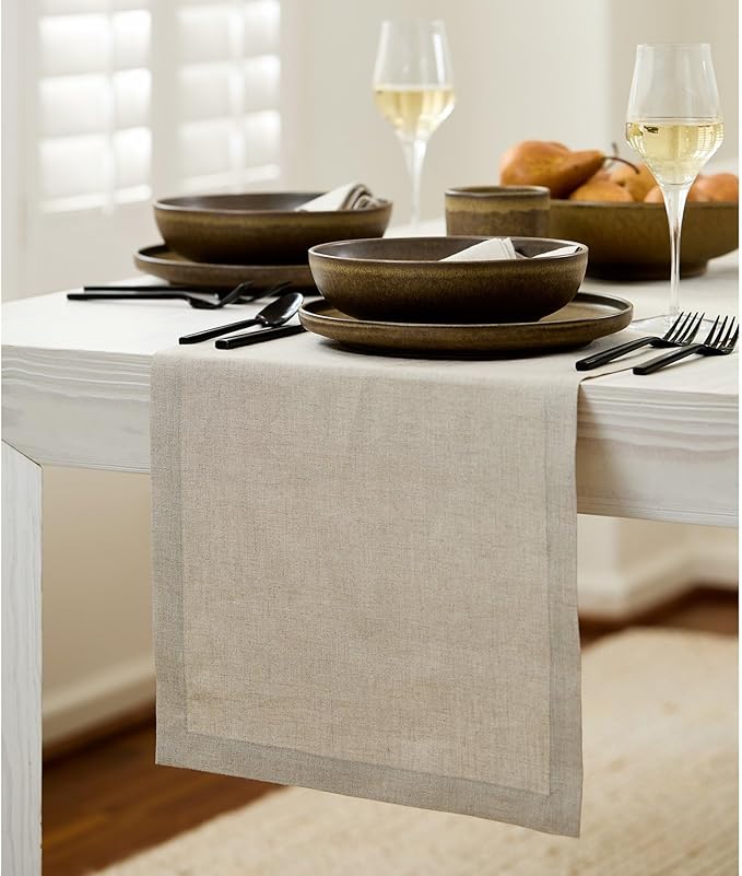 Solino Home Linen Natural Table Runner 36 Inches - 100% Pure Linen Small Table Runner 14 x 36 Inch Ideal for Dresser and Coffee Tables - Christmas, Holiday, New Year - Fete