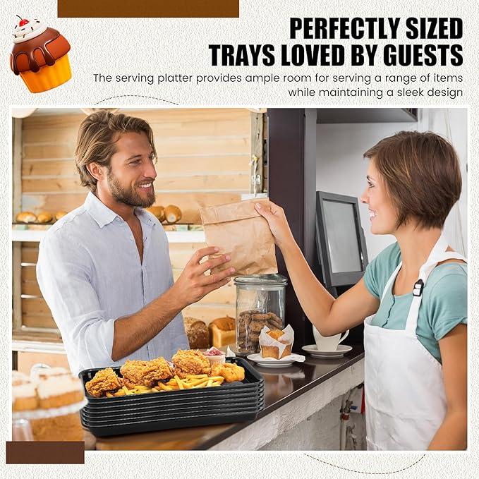 20 Pcs Serving Platters 14 x 6 Inch Rectangle Serving Trays Reusable Food Tray Dishes Dessert Trays Plastic Plates for Wedding Home Table Thanksgiving Christmas Party(Black)