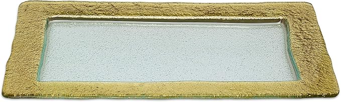 14" Rectangular Glass Tray with Gold Border