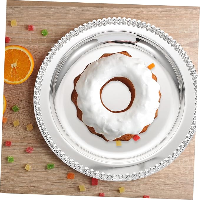 IMIKEYA Metal Fruit Plate Thickened Dessert Serving Tray for Snacks Smooth Edges Non-Slip Base for Home Decor and Parties
