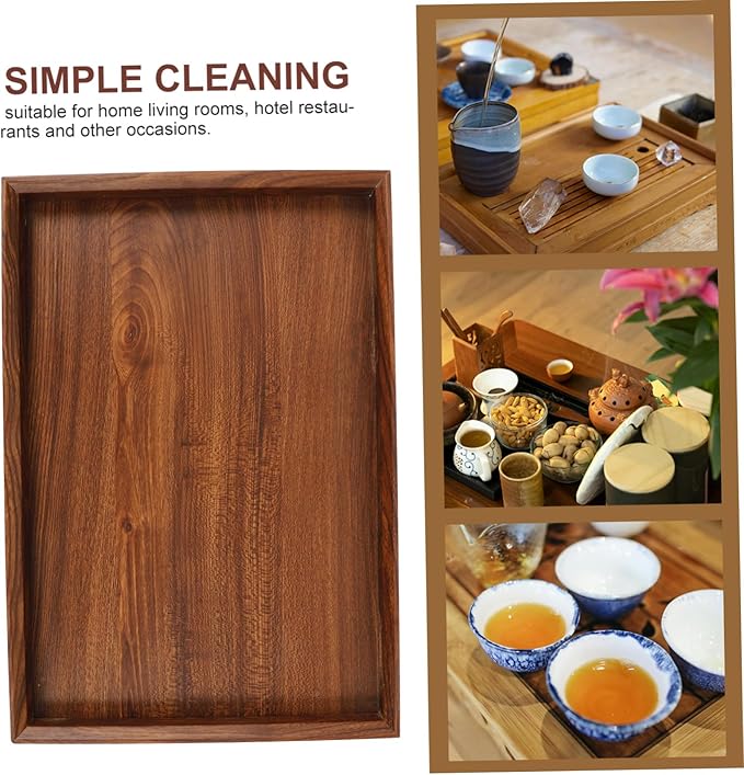 Mobestech Wooden Serving Tray Lid Black Serving Platter Rectangle Tea Tray for Snacks and Foods