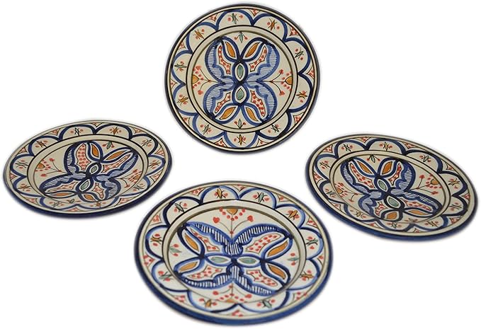 Moroccan Ceramic Plates Handmade Appetizer Tapas Serving Set Of 4 plates