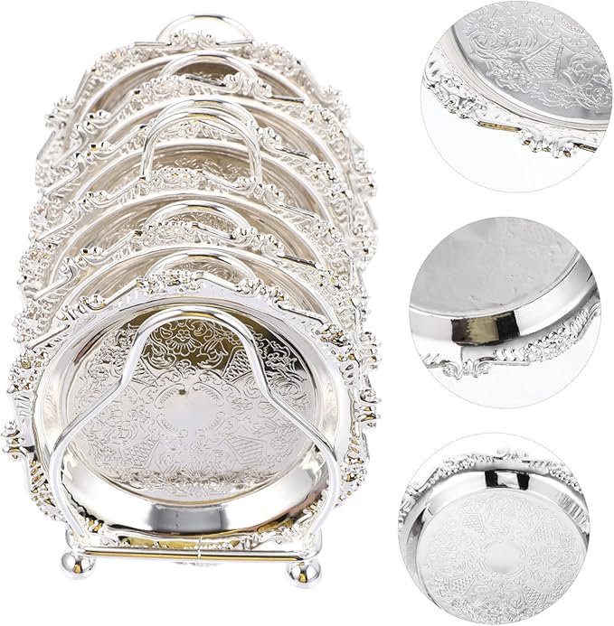 Decorative Silver Mini Snack Plates with Rack Stylish Serving Tray for Fruits Desserts and Appetizers Kitchen Dining Room and Parties