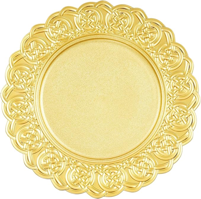 Gold Plastic Charger Plates Set of 100, 13” Reusable Party Chargers for Dinner Plates, Elegant Round Service Plate Chargers Bulk Decorative for Wedding, Catering Table Decor
