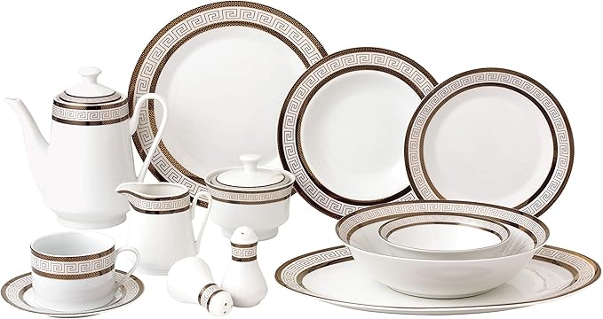 6485-57, 57 Pcs Fine Porcelain Dinnerware Set w/Antique Design, Bone China Ceramic Dinner Set for 8