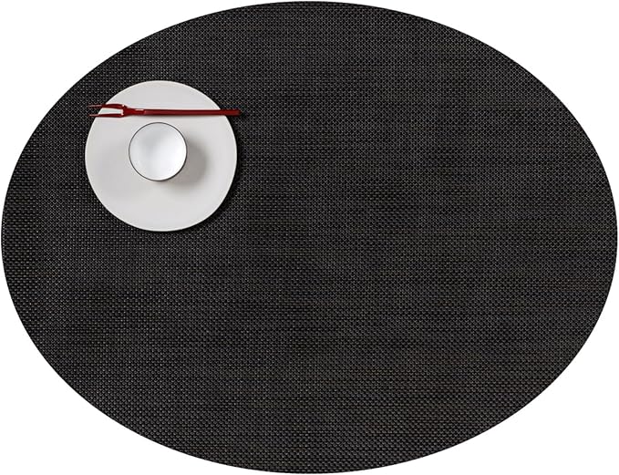 Chilewich Mini Basketweave Placemats in Espresso - Set of 4 - Easy Care Woven Tabletop Textiles - Indoor/Outdoor - 19.25" x 14" Oval