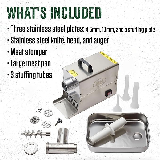 LEM Products BigBite #22 Meat Grinder, 1.0 HP Stainless Steel Electric Meat Grinder Machine, Ideal for Heavy Use