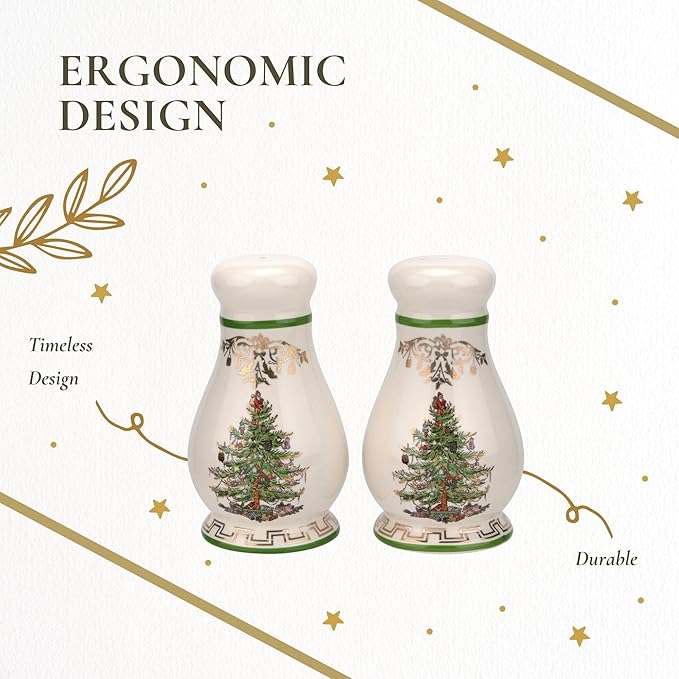 Spode Christmas Tree Gold Salt and Pepper Shaker Set (2-Piece)- Holiday Kitchen & Table Décor - Festive Home Accent, Christmas Gift/Stocking Stuffer for Collectors & Holiday Enthusiasts