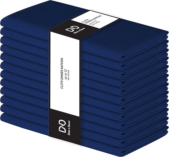 Set of 12 Cloth Dinner Napkins 100% Cotton - Soft Durable Washable - Ideal for Farmhouse Party Weddings Christmas Easter - Perfect Everyday Use Table Linen Cloth Napkins Navy Blue 17x17