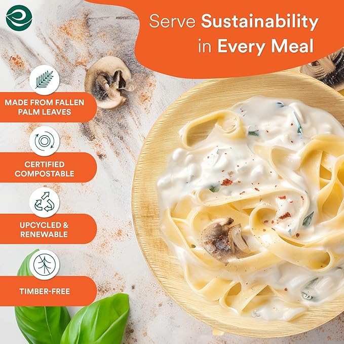 ECO SOUL Palm Leaf Plates 8"(200 Count) Round Compostable Bamboo Plates Heavy- Duty, Biodegradable Eco-Friendly Dinnerware for Christmas Party Dinner, Wedding, Holiday & Event