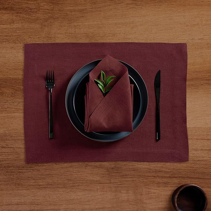 Solino Home 100% Pure Linen Cordovan Placemats Set of 4 – 14 x 19 Inch Table Mats – Sonoma Collection, Handcrafted Accents for Christmas & New Year