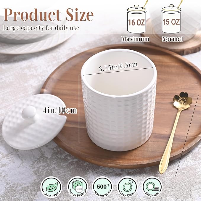 Ceramic Sugar Container with Lid & Spoon, 15 oz Sugar Bowl for Coffee Bar & Kitchen, Sugar Jar for Countertop Salt Container