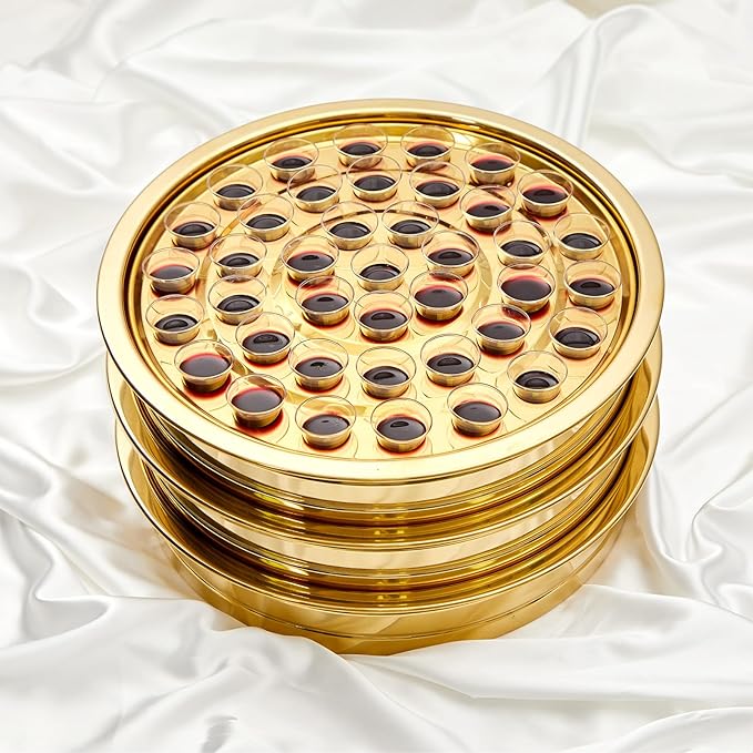 Zhehao 4 Pcs Easter Communion Trays for Churches Set Church Supplies Plates for Church with Disposable Cups (Gold)