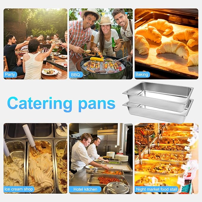 6 Pack Hotel Pans, 1/1 Size 4" Deep Stainless Steel Trays for Food, 20.8" L x 13" W Catering Food Pan Commercial Table Pan for Hotel, Restaurant, Buffet, Party Supplies