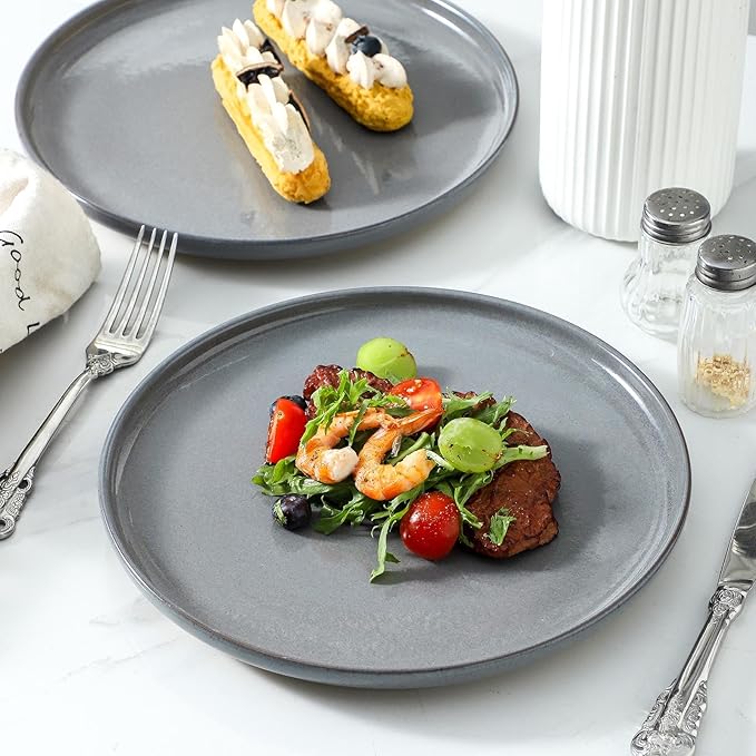 HASENSE Ceramic Dinner Plates Set – 10 Inch Premium Proclaim Dishes, 4 Piece Gray Plates Set Ideal for Serving Steak, Noodles or Pasta, Dishwasher Safe and Microwave Safe for Daily Dining